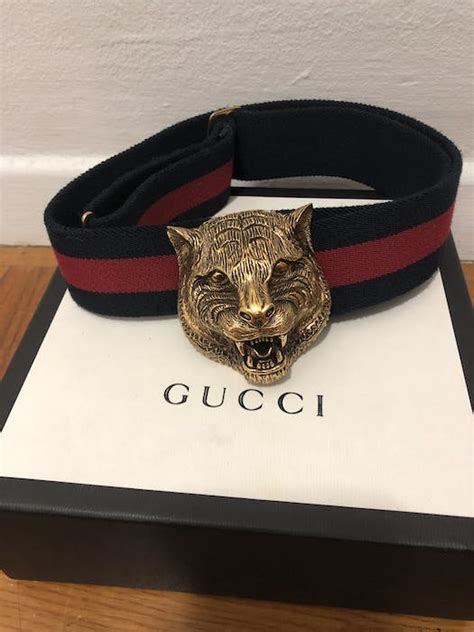 gucci tiger buckle web belt|Gucci belt with g buckle.